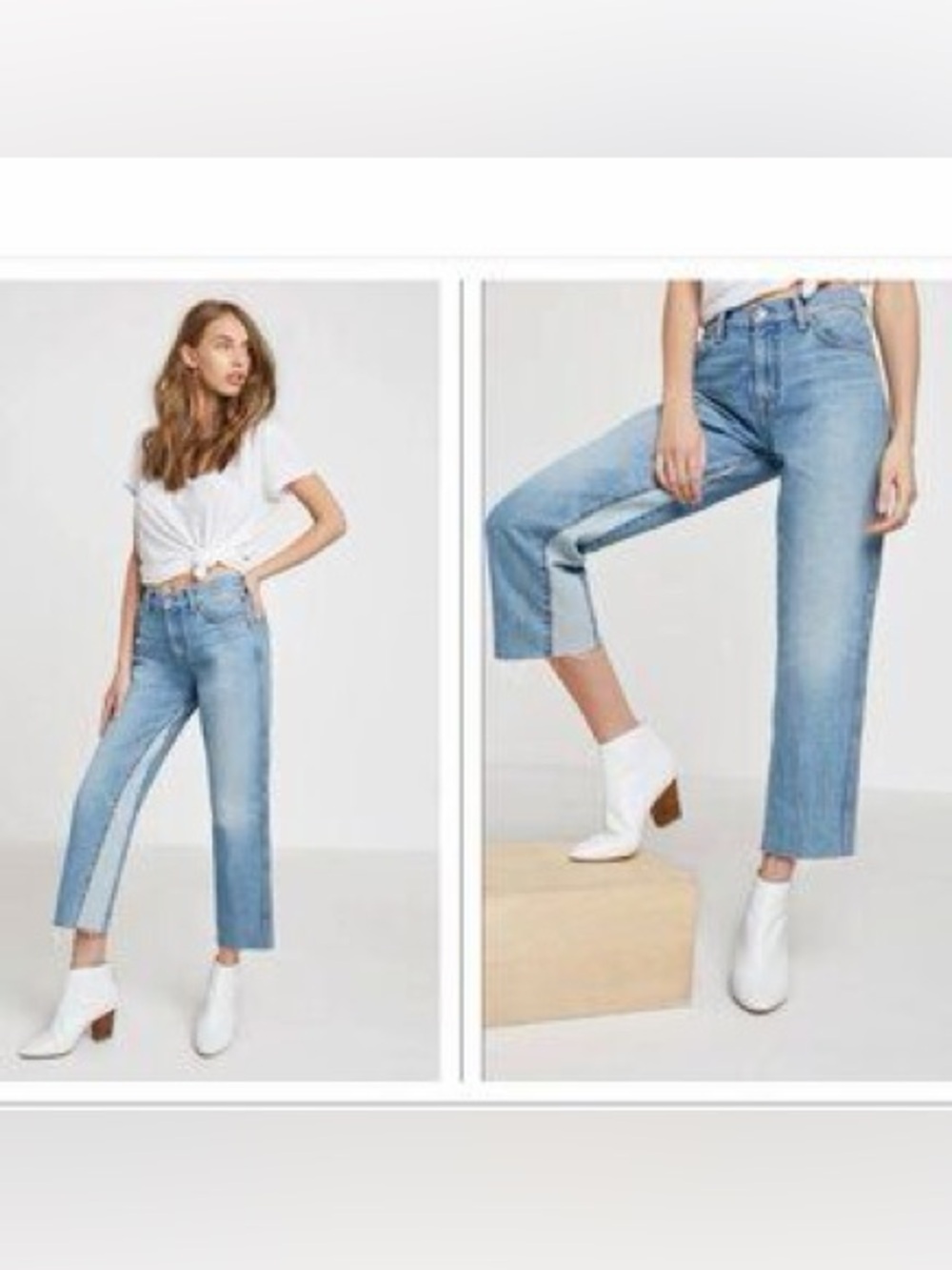 7 For All Mankind Kiki Wide Leg Cropped Jeans 29 Two Tone Panel HighRise Raw Hem
